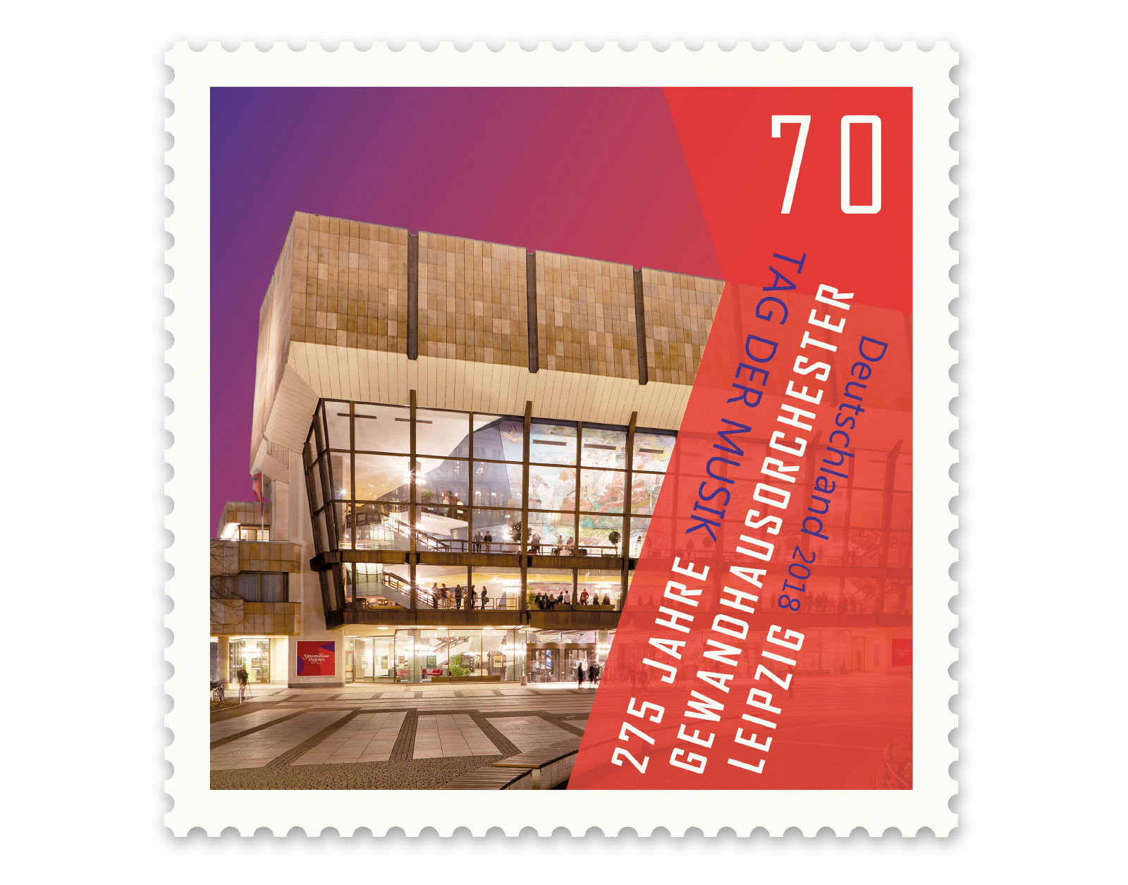 Sonderbriefmarke mit meiner Architekturaufnahme vom Gewandhaus Leipzig. Gestaltung: J. Dengler